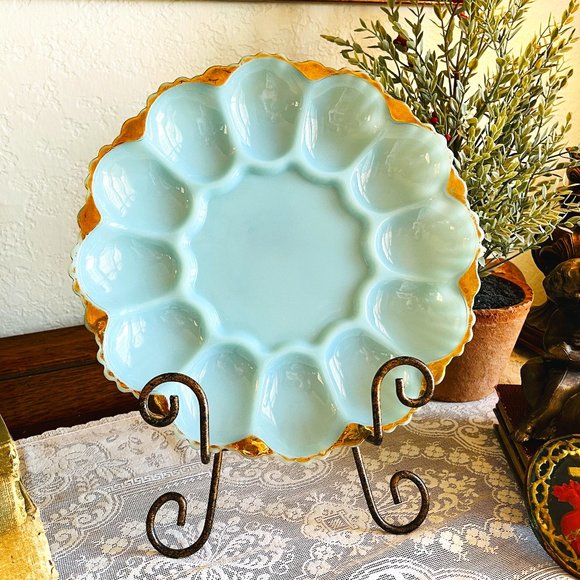 Anchor Hocking Other - VTG Fire King blue milk glass deviled egg plate
